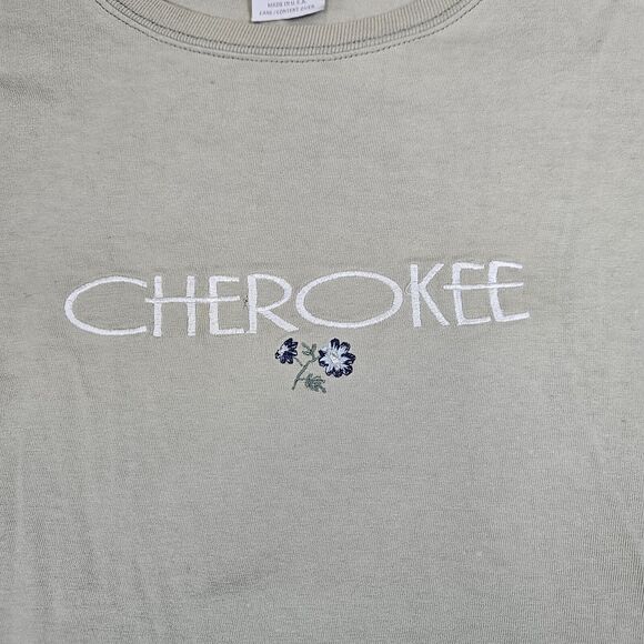 Vintage Cherokee Embroidered T-Shirt Women's Size Small Beige Bleach Stained - Picture 3 of 6